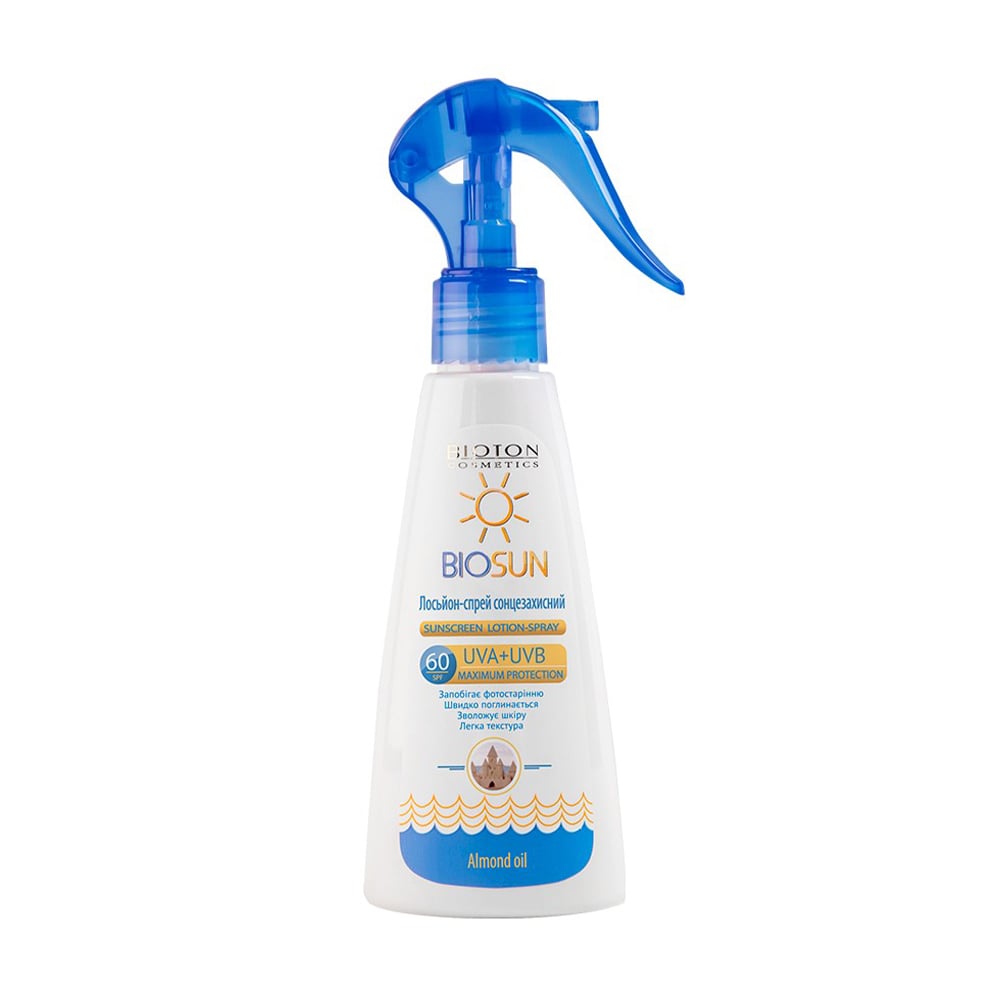 Уцінка! Сонцезахисний лосьйон-спрей Bioton Cosmetics BioSun SPF 60, 150 мл